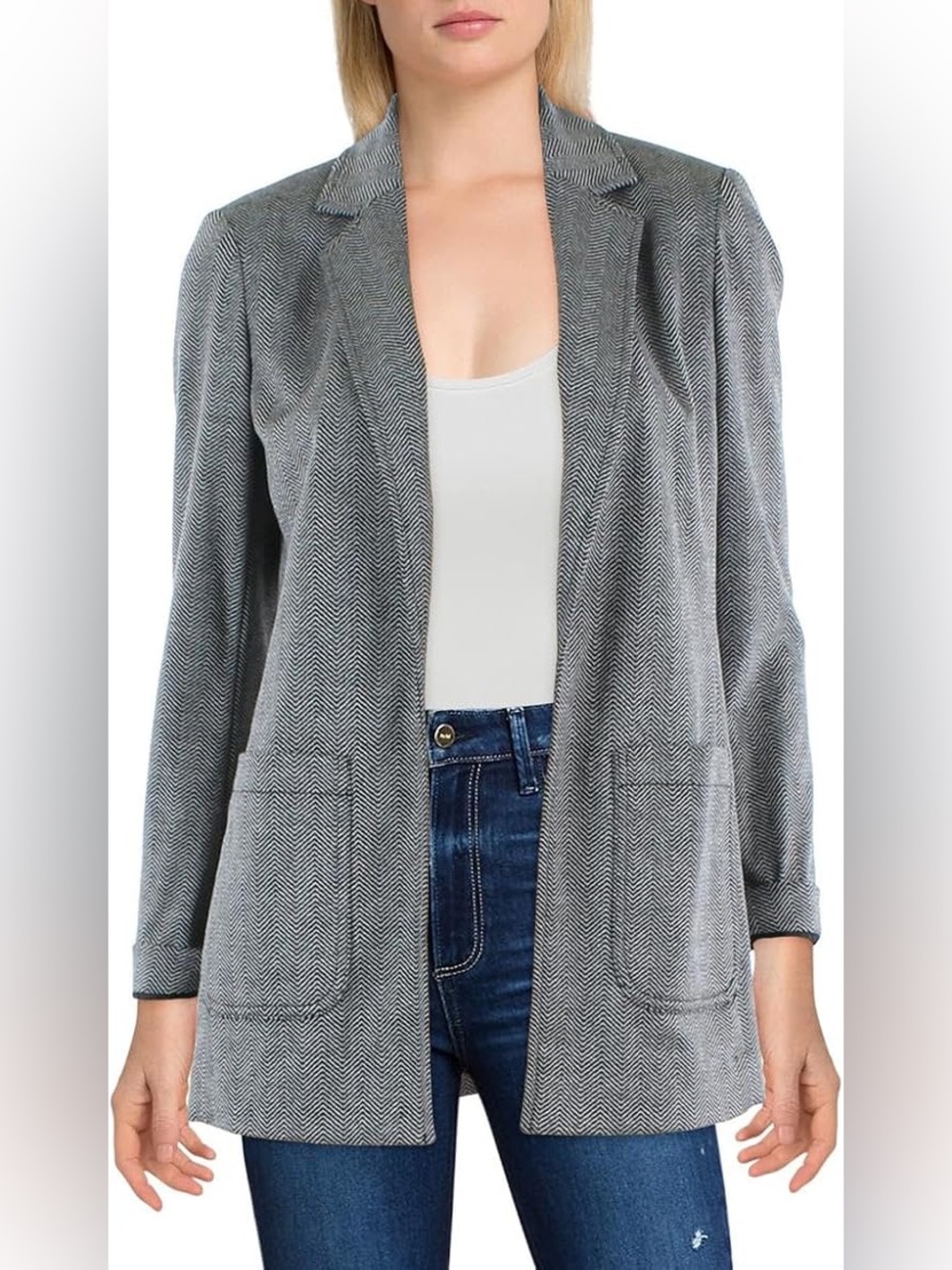 Anne Klein Women's Herringbone Open-Front Blazer